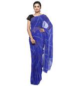 Blue printed faux georgette saree with blouse