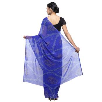 Blue printed faux georgette saree with blouse 2