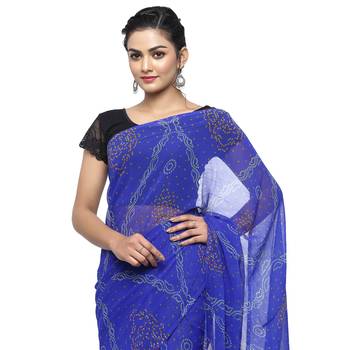 Blue printed faux georgette saree with blouse 3