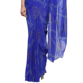 Blue printed faux georgette saree with blouse 4