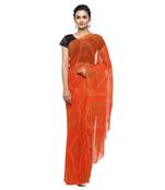 Orange printed faux georgette saree with blouse
