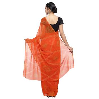 Orange printed faux georgette saree with blouse 2