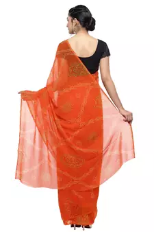 Orange printed faux georgette saree with blouse