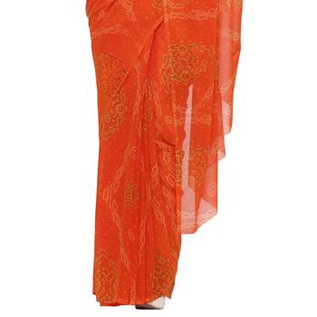 Orange printed faux georgette saree with blouse 4