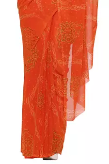Orange printed faux georgette saree with blouse