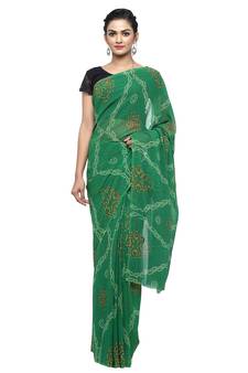 Green printed faux georgette saree with blouse
