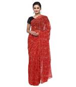 Red printed faux georgette saree with blouse