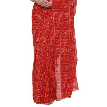 Red printed faux georgette saree with blouse 4