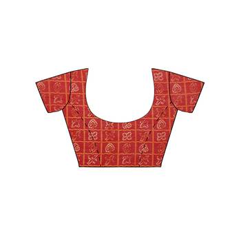 Red printed faux georgette saree with blouse 5