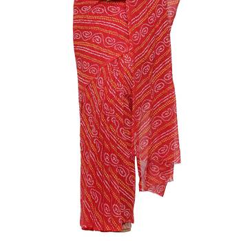 Red printed faux georgette saree with blouse 4