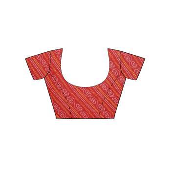 Red printed faux georgette saree with blouse 5