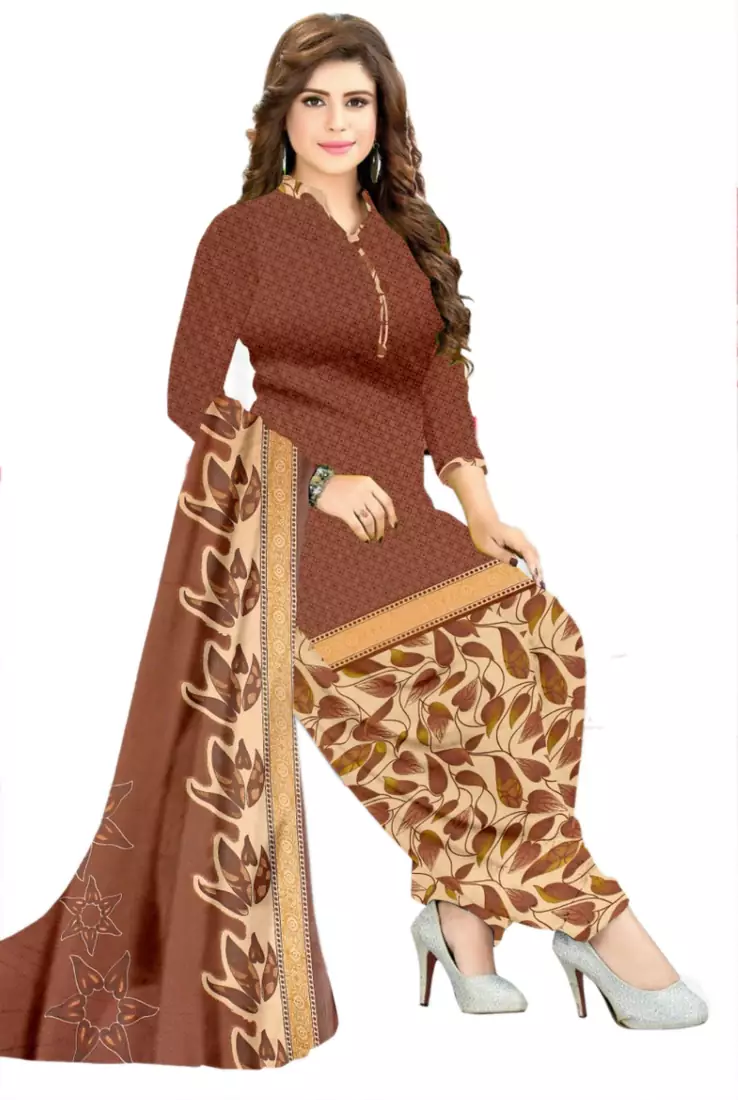 Brown printed crepe salwar