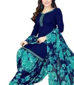 Blue printed crepe salwar