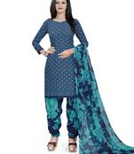 Blue printed crepe salwar