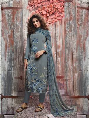 Grey floral print crepe salwar 1