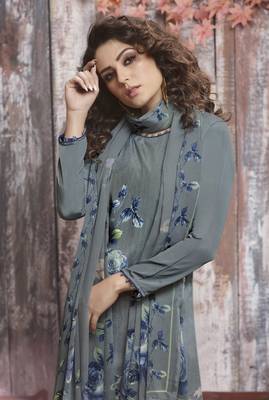 Grey floral print crepe salwar 2