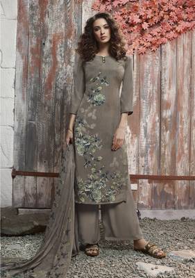 Brown floral print crepe salwar 1