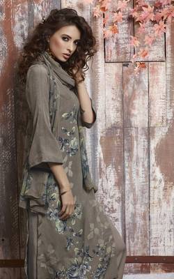 Brown floral print crepe salwar 2