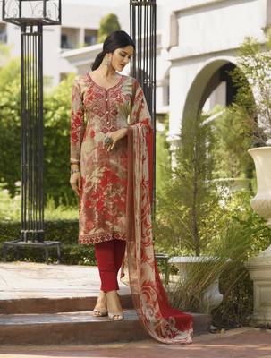 Beige embroidered crepe salwar 1