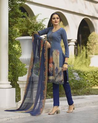 Blue embroidered crepe salwar 1