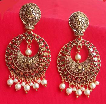 RozMili Antique Gold plated metal Drop Earrings for Women & Girls 3