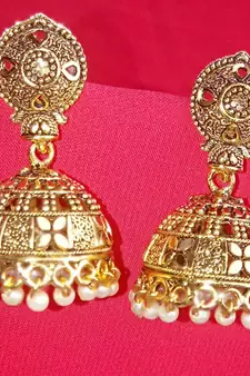 RozMili Oxidized Gold Plated metal jhumki Earrings for women & Girls