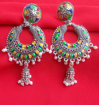 RozMili Oxidized silver  metal meenakari designDangle Drop Earrings for women & Girls 2