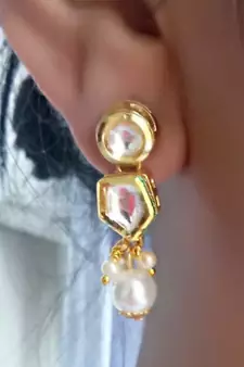 RozMili High precious Quality kundan Brass metal back with Meena kari Drop Earrings for women and Girls