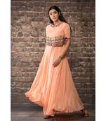 sulochana jangir peach chiffon dress  with hand and machine embroidery .