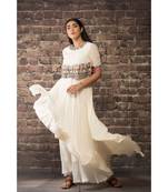 sulochana jangir white chiffon dress with hand and machin embroidery