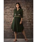 sulochana jangir olive green handloom linen twill kurta with rich stich hand embroidery