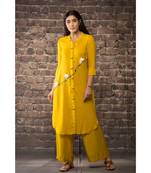 sulochana jangir yellow linen georgette kurta with 3 bird embroidery paired with matching pants