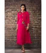 sulochana jangir fuchsia pink linen georgette kurta with  machine embroidery