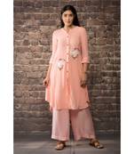sulochana jangir old rose pink linen silk kurta with anchor hand embroidery paired with matching pants