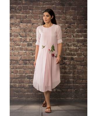 sulochana jangir baby pink linen silk kurta with rose hand embroidery 1