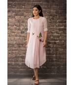 sulochana jangir baby pink linen silk kurta with rose hand embroidery
