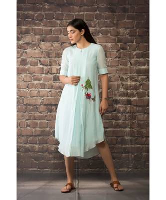 sulochana jangir sky blue linen georgette tunic with bird and bud  embroidery 1