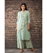 sulochana jangir mint green linen georgette tunic with 3 bird embroidery