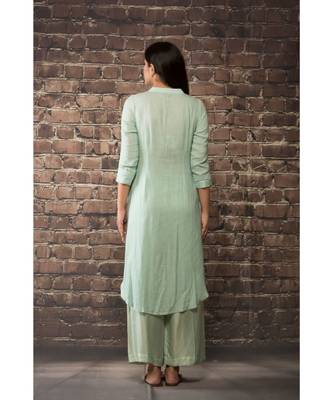 sulochana jangir mint green linen georgette tunic with 3 bird embroidery 2