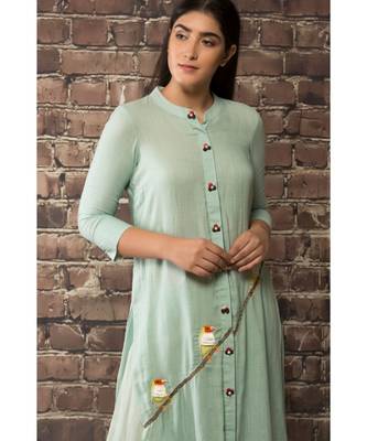 sulochana jangir mint green linen georgette tunic with 3 bird embroidery 3
