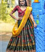 Green embroidered banarasi silk semi stitched lehenga