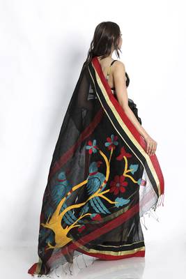 Black woven linen saree with blouse 2