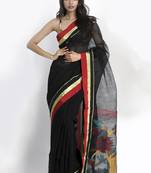 Black woven linen saree with blouse