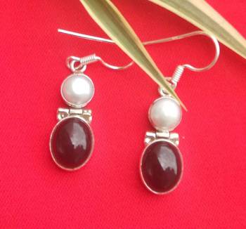 RozMili 92.5 Sterling silver Semi Precious Gem Stone Sea water pearl Fashion Hoop Earrings for women & Girls 1