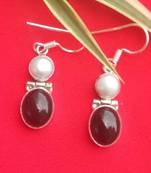 RozMili 92.5 Sterling silver Semi Precious Gem Stone Sea water pearl Fashion Hoop Earrings for women & Girls