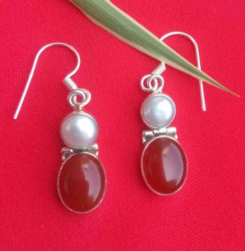 RozMili 92.5 Sterling silver Semi Precious Gem Stone Sea water pearl Fashion Hoop Earrings for women & Girls 1