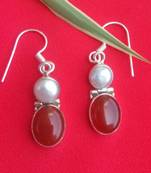 RozMili 92.5 Sterling silver Semi Precious Gem Stone Sea water pearl Fashion Hoop Earrings for women & Girls