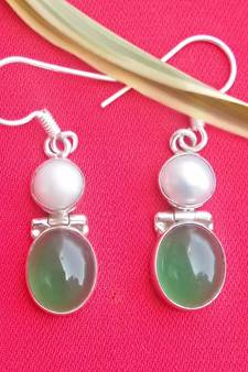 92.5 Sterling silver precious stone & sea water pearl Hoop fashion earrings for women & girls