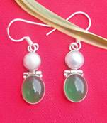 92.5 Sterling silver precious stone & sea water pearl Hoop fashion earrings for women & girls