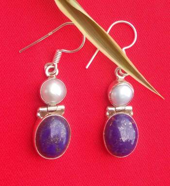 92.5 Sterling silver precious stone & sea water pearl Hoop fashion earrings for women & girls 1